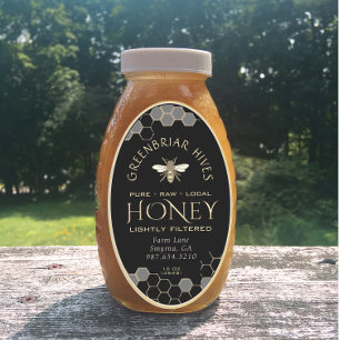 Queenline Honey Label 16/32oz Honeycomb Bee Black Ovaler Aufkleber