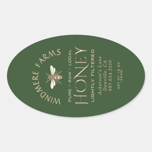Queenline Honey Label 16/32oz Honeycomb Bee Green Ovaler Aufkleber (Vorderseite)