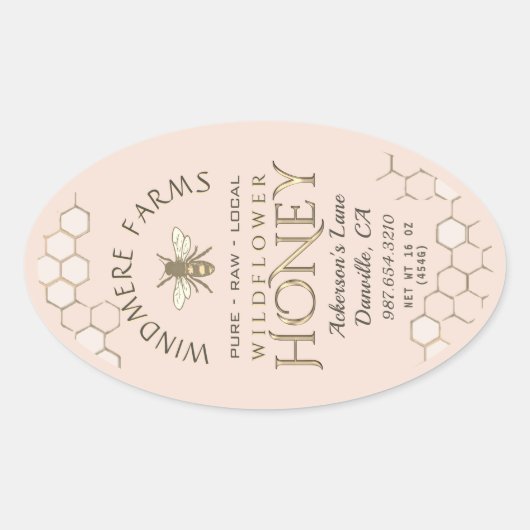 Queenline Honey Label 16/32oz Honeycomb Bee Ovaler Aufkleber (Vorderseite)