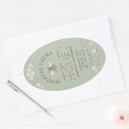 Queenline Honey Label 16/32oz Honeycomb Bee Sage Ovaler Aufkleber (Umschlag)