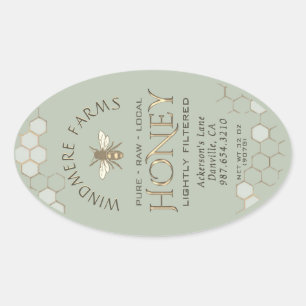 Queenline Honey Label 16/32oz Honeycomb Bee Sage Ovaler Aufkleber