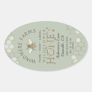 Queenline Honey Label 16/32oz Honeycomb Bee Sage Ovaler Aufkleber