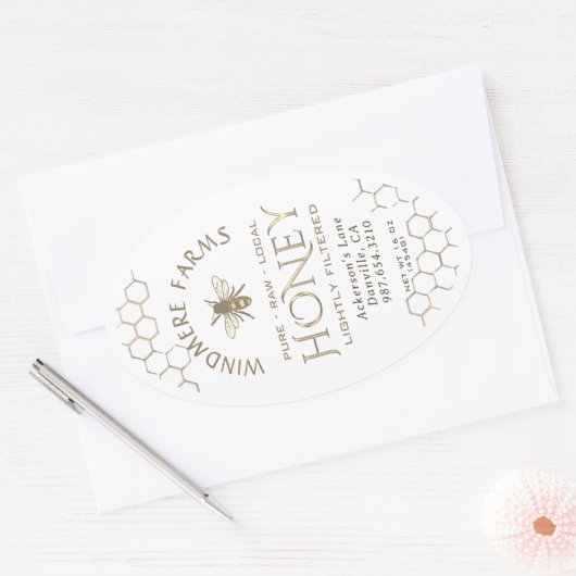 Queenline Honey Label 16/32oz Honeycomb Bee White Ovaler Aufkleber (Umschlag)