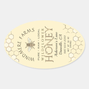 Queenline Honey Label 16/32oz Honeycomb Bee Yellow Ovaler Aufkleber