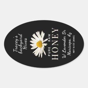Queenline Jar White Daisy Blume Black Oval Label Ovaler Aufkleber