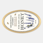 Queenline Oval Honey Gold Border Bees Lavendel Ovaler Aufkleber (Vorderseite)