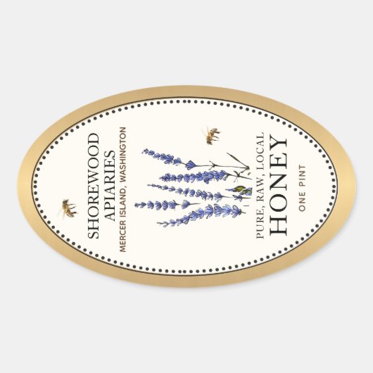 Queenline Oval Honey Gold Border mit Bienen Blume Ovaler Aufkleber (Vorderseite)