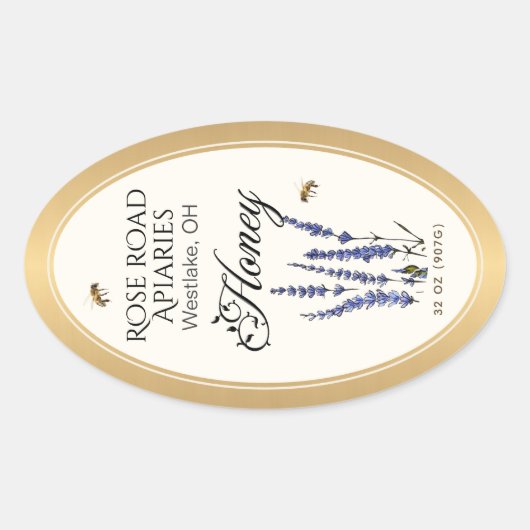Queenline Oval Honey Gold Border mit Bienen Blume Ovaler Aufkleber (Vorderseite)