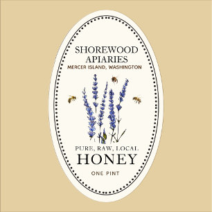 Queenline Oval Honey Label Blume und Honigbienen Ovaler Aufkleber