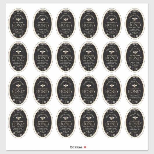 Queenline Oval Honey Label Honeycomb Bee Black (Blatt)