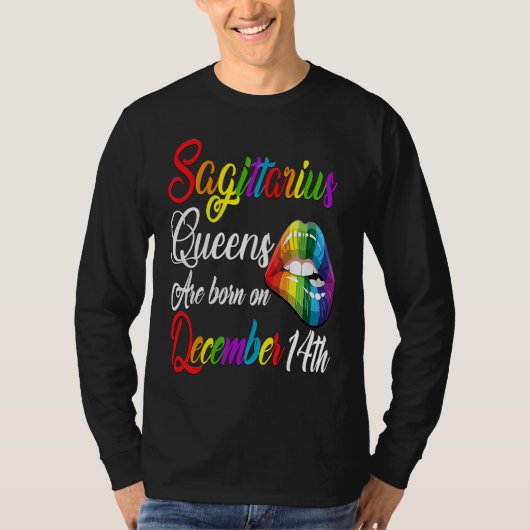 Queens Are Born on December 14th Rainbow Lips Sagi T-Shirt (Vorderseite)