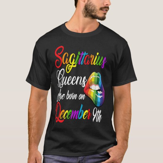 Queens Are Born on December 9th Rainbow Lips Sagit T-Shirt (Vorderseite)