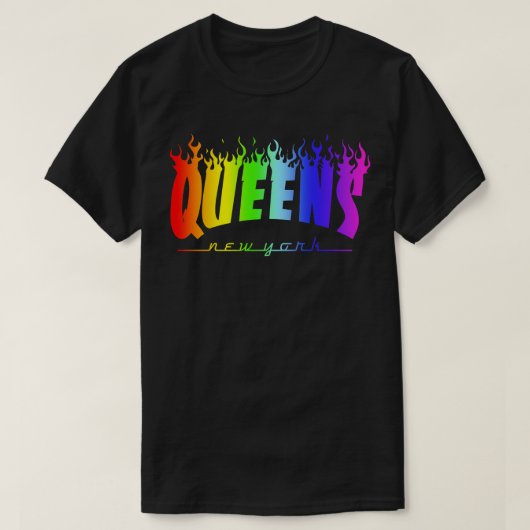 Queens LGBTQ Pride Flaming Parody Trasher Mashup T-Shirt (Design vorne)