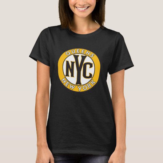 Queens New York Amber and Black Circle Sign T-Shirt (Vorderseite)