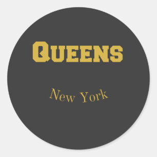 Queens New York Gold Runder Aufkleber