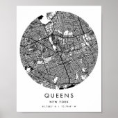 Queens New York Minimal Modern Circle Street Map Poster (Vorne)