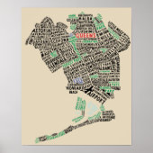 Queens, New York Typografy Map Art Poster (Vorne)