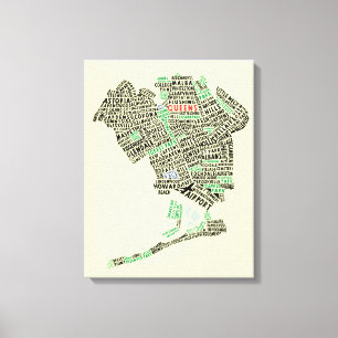Queens NY Typografie Karte Art Canvas Print Leinwanddruck