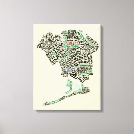 Queens NY Typografie Karte Art Canvas Print Leinwanddruck (Vorderseite)