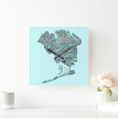 Queens NY Typografy Map Art Wall Clock Quadratische Wanduhr (Zuhause)