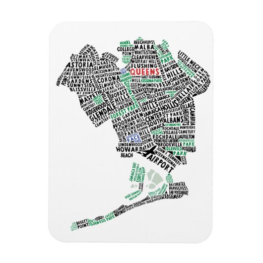 Queens NY Typografy Map Flexi Magnet (Vertikal)