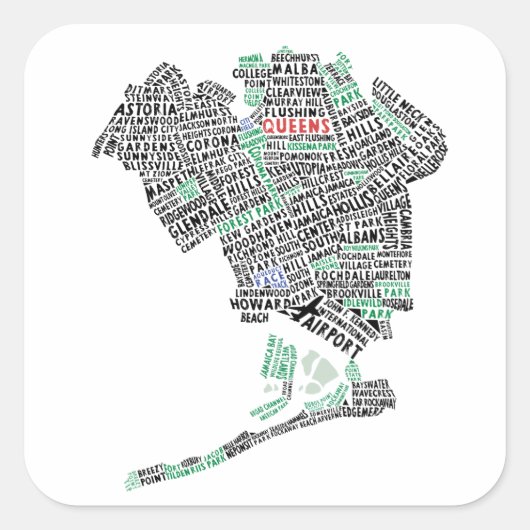 Queens NY Typografy Map Stickers (Vorderseite)