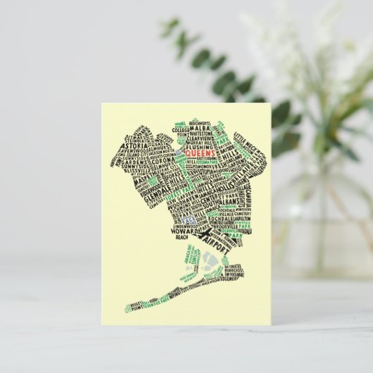 Queens NYC Typography Map Postcard Postkarte (Stehend Vorderseite)