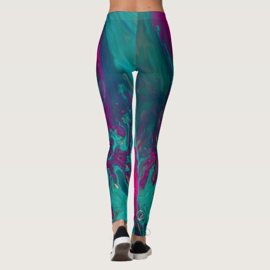 Queen's Potion Magenta & Aquamarine Abstrakte Rauc Leggings (Rückseite)
