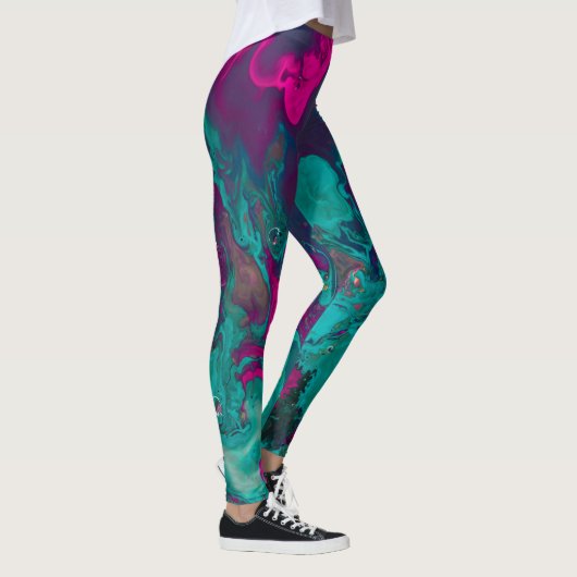 Queen's Potion Magenta & Aquamarine Abstrakte Rauc Leggings (Rechts)