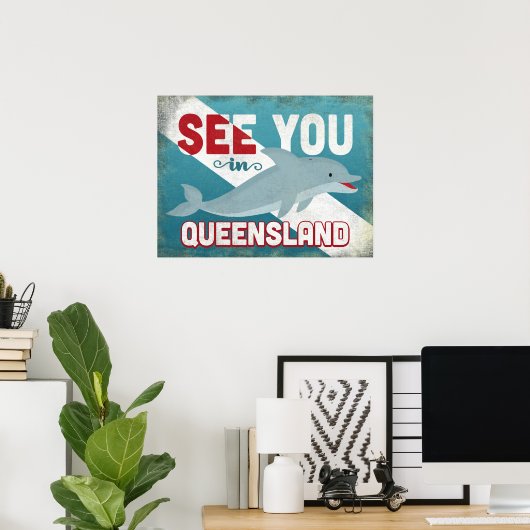 Queensland Dolphin - Retro Vintage Reise Poster (Heimbüro)