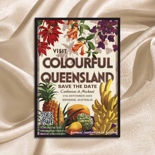Queensland Wedding Travel Poster Style QR Code Save The Date