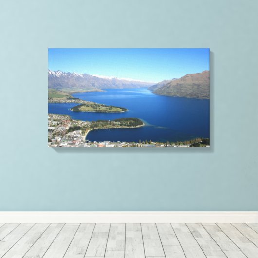 Queenstown aus Bobs Peak, Neuseeland - Leinwand (Insitu (Holzboden))