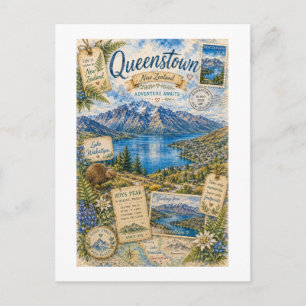 Queenstown Neuseeland Reise Collage Postkarte