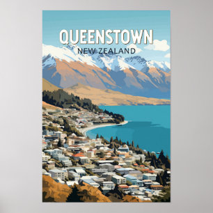 Queenstown Neuseeland Reise Kunst Vintage Poster