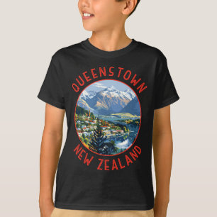 Queenstown Neuseeland Retro abgenutzt Kreis T-Shirt