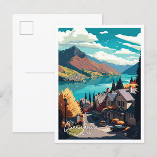 Queenstown Neuseeland vintage Reiseillustration Postkarte