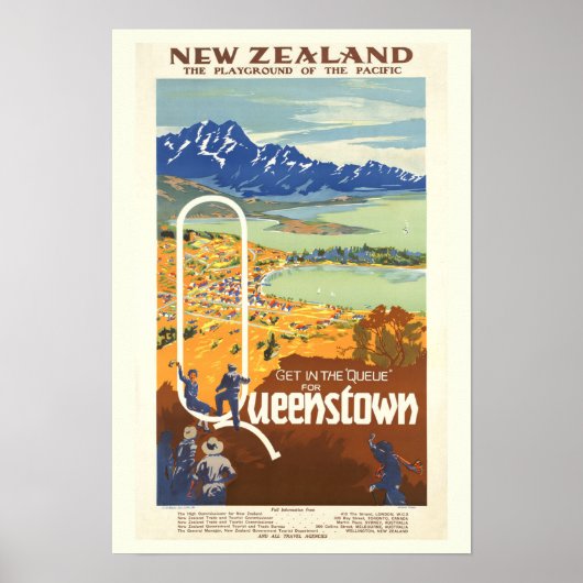 Queenstown, Neuseeland Vintage Travel Poster (Vorne)