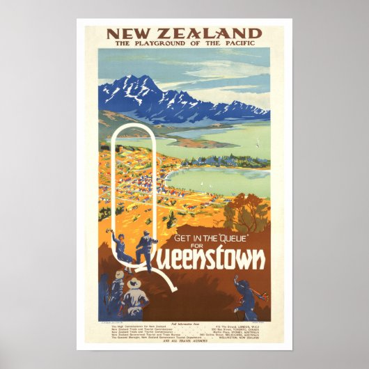 Queenstown, Neuseeland ~ Vintage Travel Poster (Vorne)