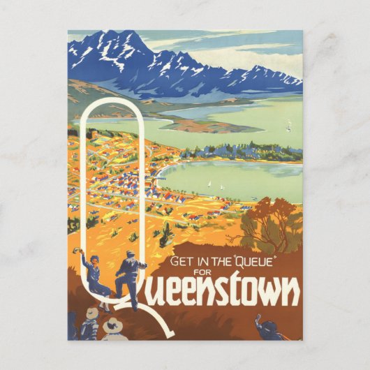 Queenstown, Neuseeland Vintage Travel Postkarte (Vorderseite)