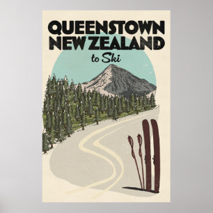 Queenstown Neuseeland zum Skifahren Poster