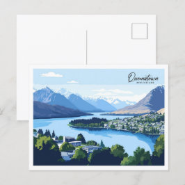Queenstown New Zealand Illustration Travel Postkarte