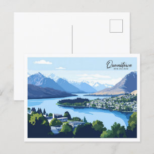 Queenstown New Zealand Illustration Travel Postkarte