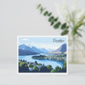 Queenstown New Zealand Illustration Travel Postkarte (Stehend Vorderseite)
