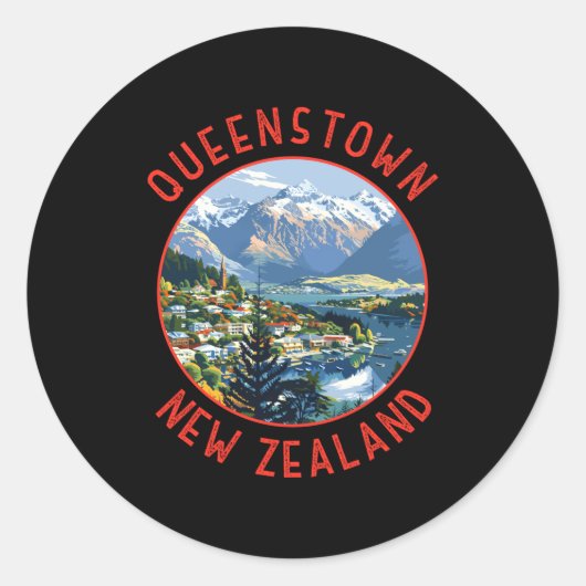 Queenstown New Zealand Retro Distressed Circle Runder Aufkleber (Vorderseite)
