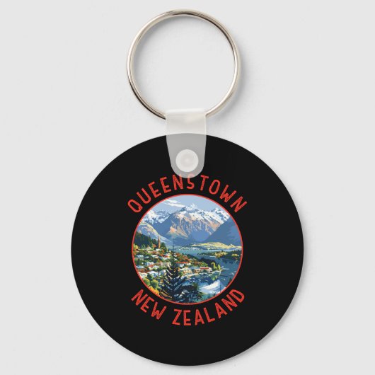 Queenstown New Zealand Retro Distressed Circle Schlüsselanhänger (Vorderseite)