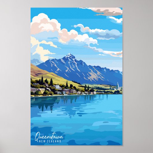 Queenstown New Zealand Travel Art Vintag Poster (Vorne)