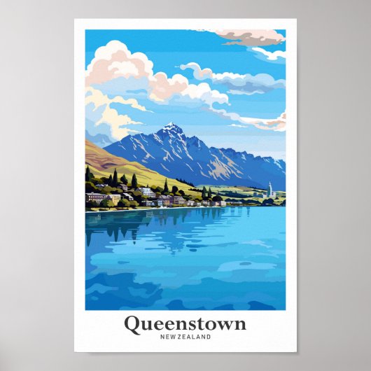 Queenstown New Zealand Vintage Travel Illustration Poster (Vorne)