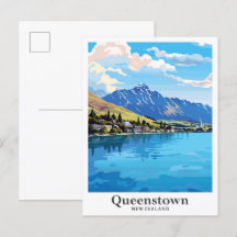 Queenstown New Zealand Vintage Travel Illustration