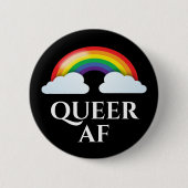 'Queer AF' Regenbogen und Wolken Button (Vorderseite)