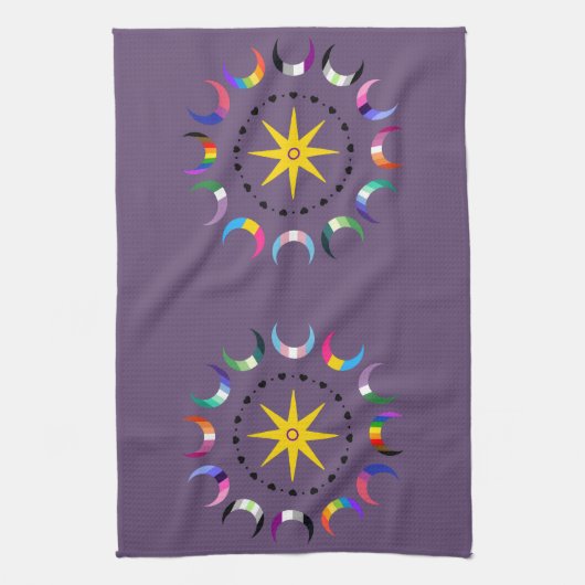 Queer Crescent Pride Monde Geschirrtuch (Vertikal)
